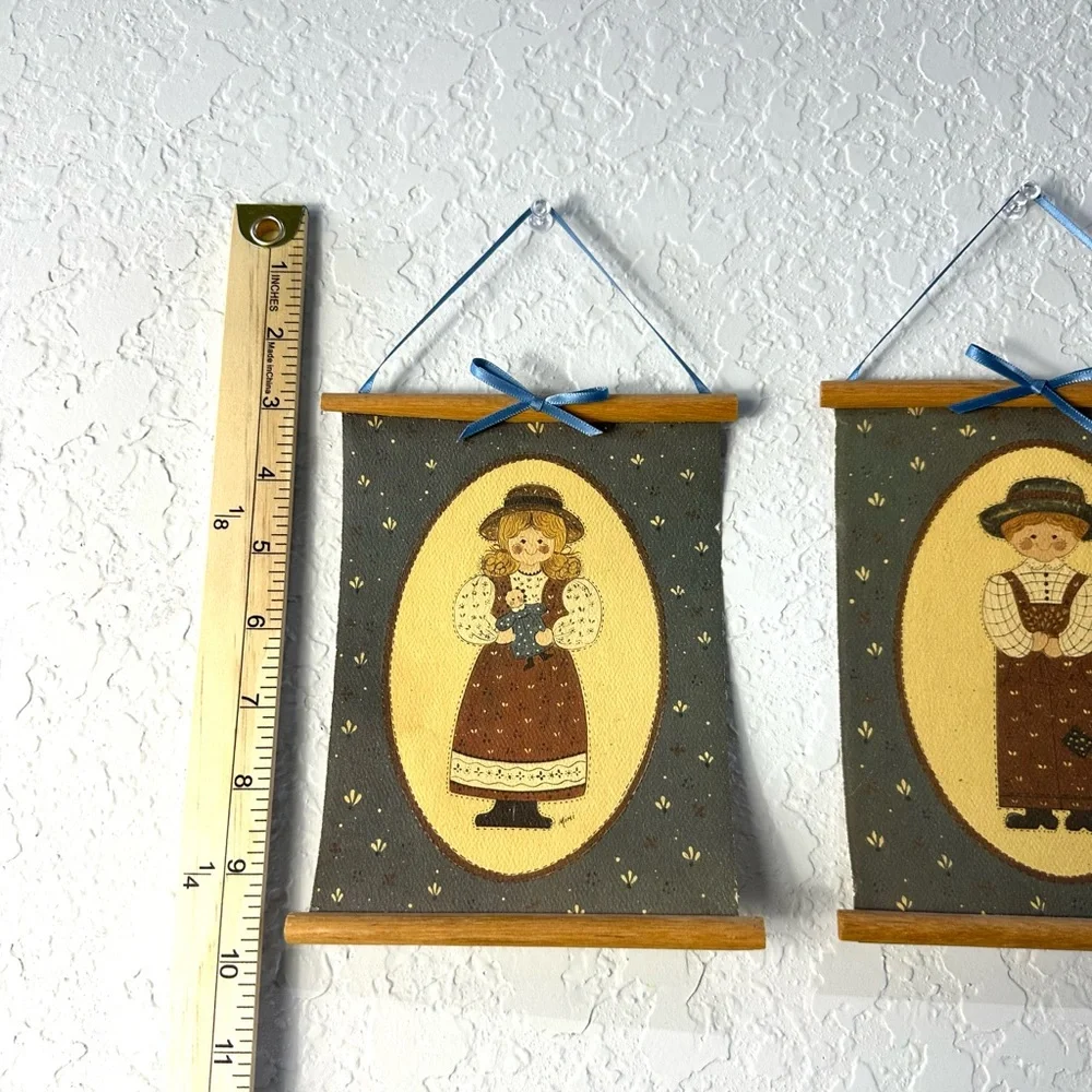Vintage Folk Art Hanging Watercolor Paper Tile Art By Artist Mimi